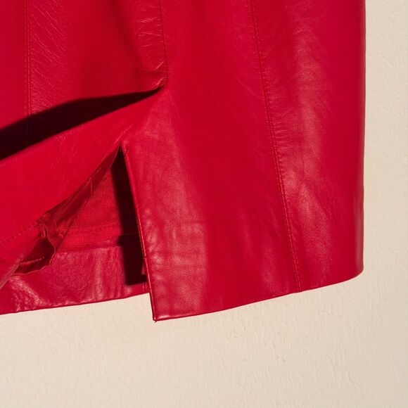 Vintage 80s 90s Red Leather Pencil Dress Mod Wife Rock Grunge Holiday Party XS - Picture 8 of 16